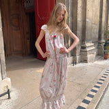 UNOSA UNOSA Pink-Green Floral Ribbon Slip Dress