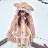 Rose Island Deer in Flower Field Faux Fur Coat
