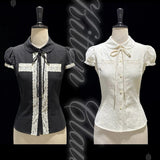 KittenClaw Vintage Lace Cross 100% Cotton Top