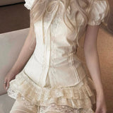 KittenClaw Vintage Lace Cross 100% Cotton Top