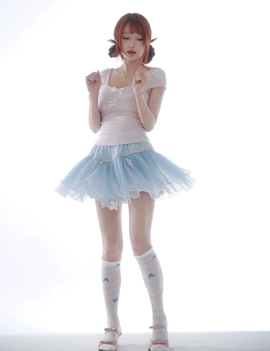 Get trendy with Rose Island Blue sea fairy core mini skirt with inner shorts -  available at Peiliee Shop. Grab yours for $39 today!