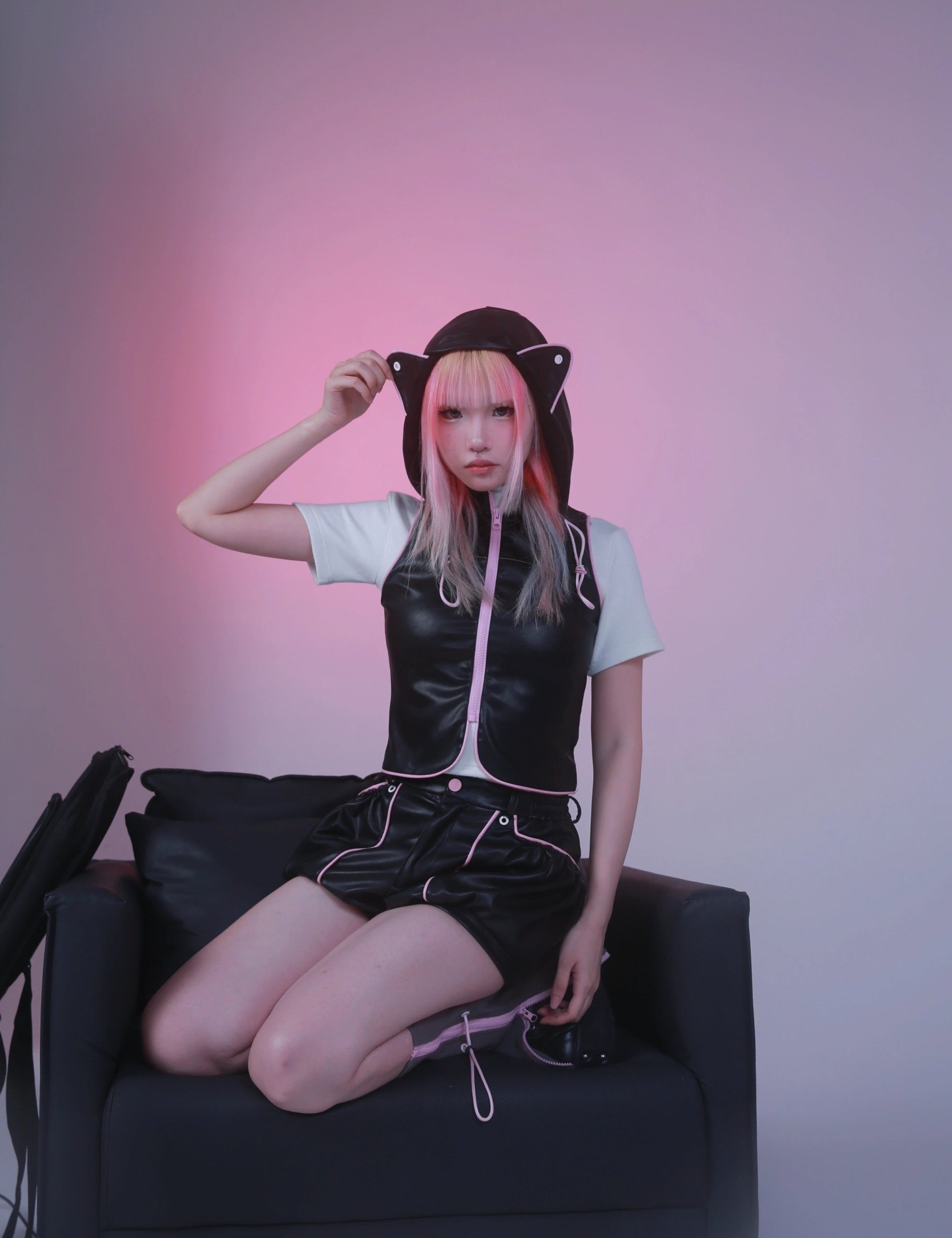 Get trendy with [Evil tooth] Cat Ear Hooded Leather Jacket - Shirts & Tops available at Peiliee Shop. Grab yours for $55 today!