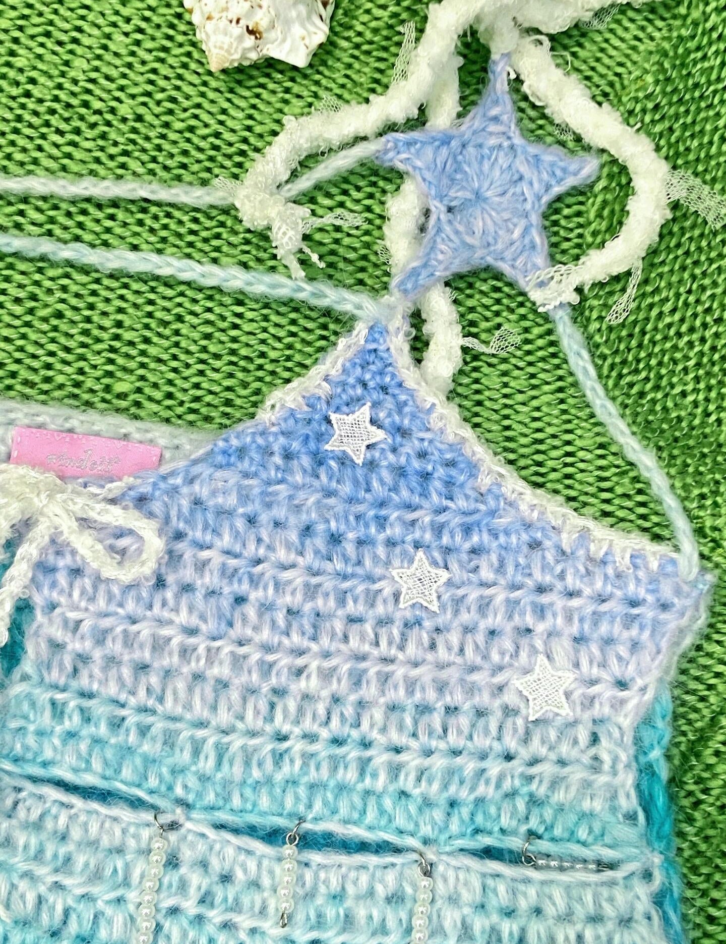 Get trendy with [Customized Hand Knitted] Sea Kissed Mermaid Knitting Crop Top -  available at Peiliee Shop. Grab yours for $59 today!