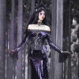 Get trendy with [Blood Supply]Moon Goddess Off-Shoulder Velvet Halloween Long Dress - Clothing available at Peiliee Shop. Grab yours for $56 today!