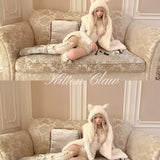 KittenClaw Soft Mist Furry Cat Kitty Ear Hood Scarf