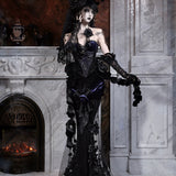 Blood Supply Moon Funeral Velvet Mermaid Tail Midi Skirt