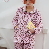 Sleepy Fairy Coral Fleece Leopard Bow Pajama Set