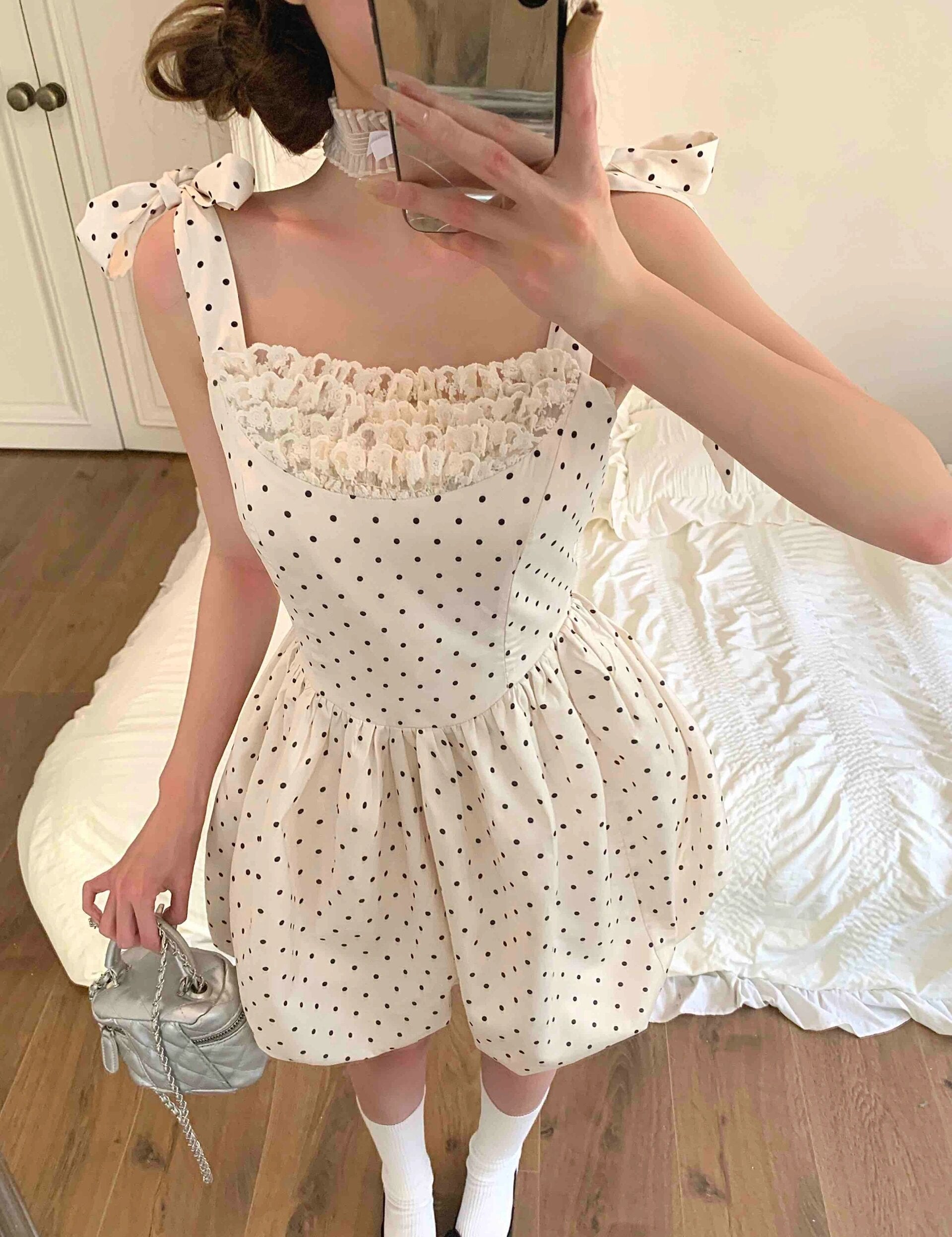 Get trendy with [Leonie] Polka Dot Doll Mini Dress - Clothing available at Peiliee Shop. Grab yours for $39 today!