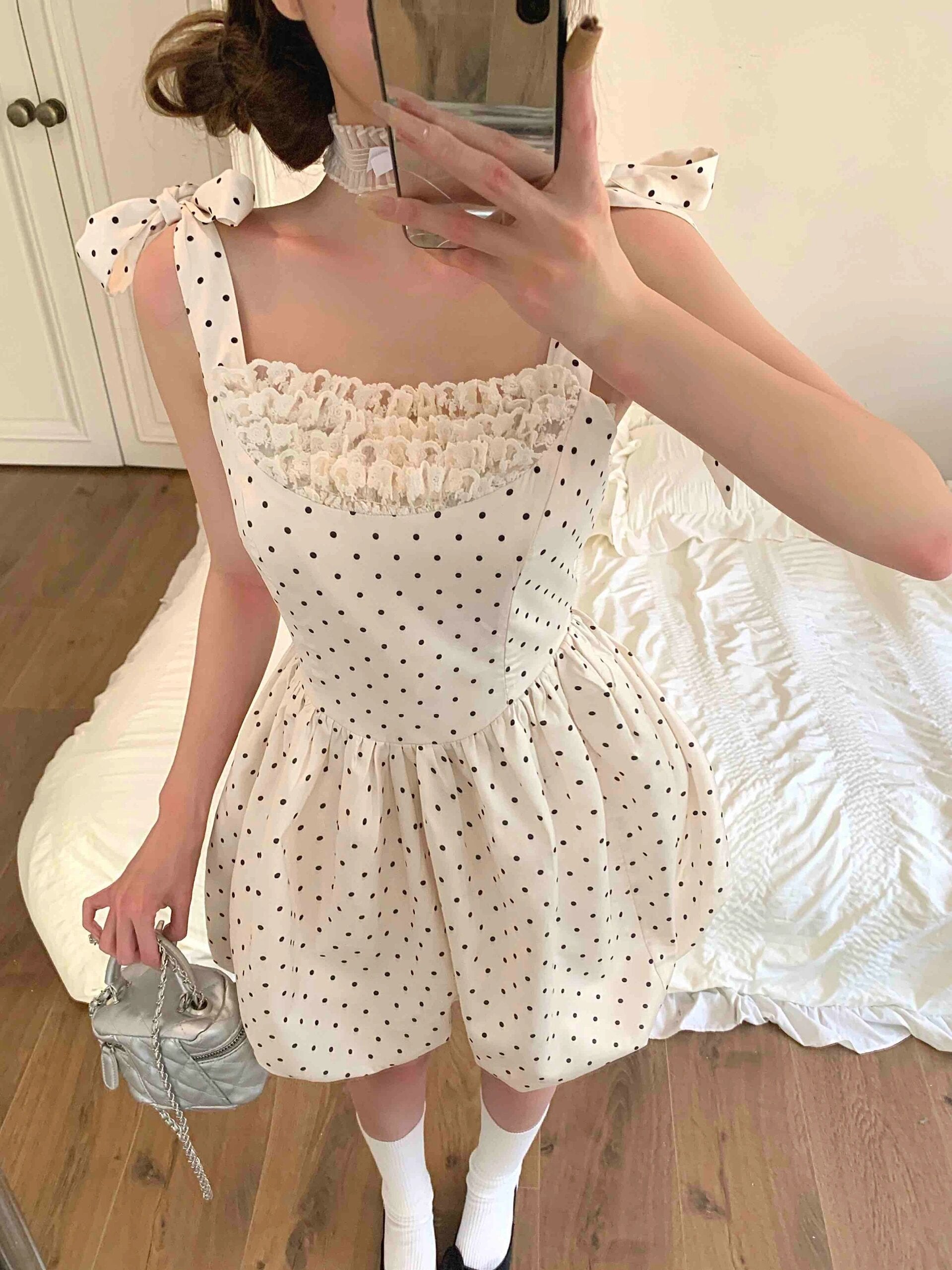 Get trendy with [Leonie] Polka Dot Doll Mini Dress - Clothing available at Peiliee Shop. Grab yours for $39 today!