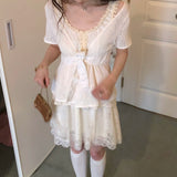 Rose Candy Summer Rose Cottage Lace Bow Knit Cardigan