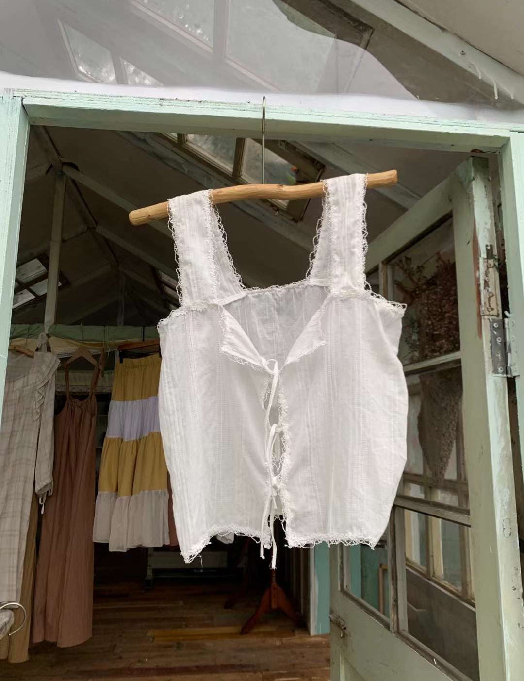 Get trendy with [Tailor Made] Angel Garden Handmade Crop Top Linne Tank -  available at Peiliee Shop. Grab yours for $65 today!