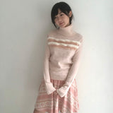SicAstra Pink Snowflake Wool Blended Sweater