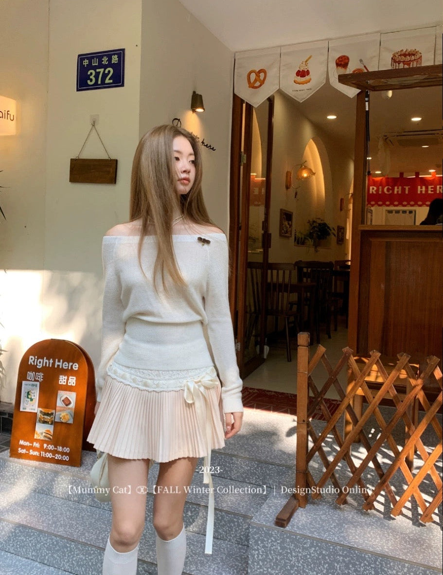 Get trendy with [Mummy Cat] Butterfly Bow Off-Shoulder Sweater -  available at Peiliee Shop. Grab yours for $50.50 today!