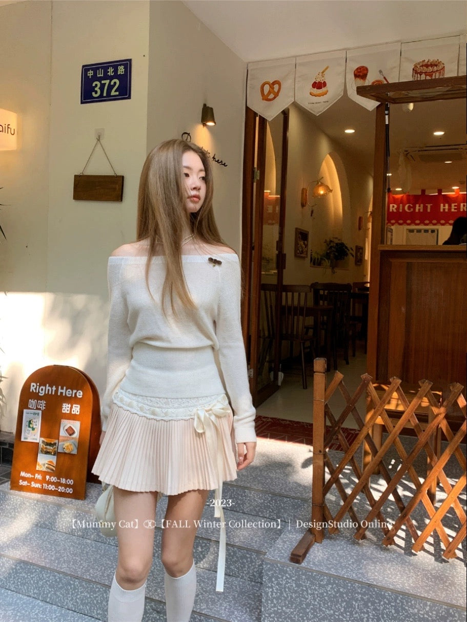 Get trendy with [Mummy Cat] Butterfly Bow Off-Shoulder Sweater -  available at Peiliee Shop. Grab yours for $50.50 today!