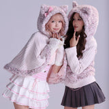 Evil Tooth Shibuya Kitty Pink Leopard Faux Fur Knit Hoodie