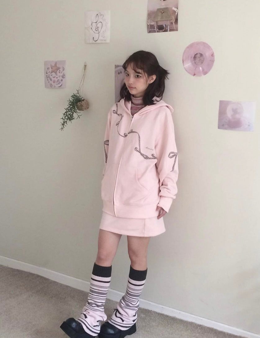 Get trendy with Sic Astra Soft Baby Pink Ribbon Hoodie Skirt Set - Accessories available at Peiliee Shop. Grab yours for $38 today!