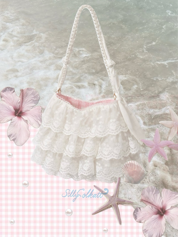 Silly Solkatt Lace Wave Pearl Chain Shoulder Bag