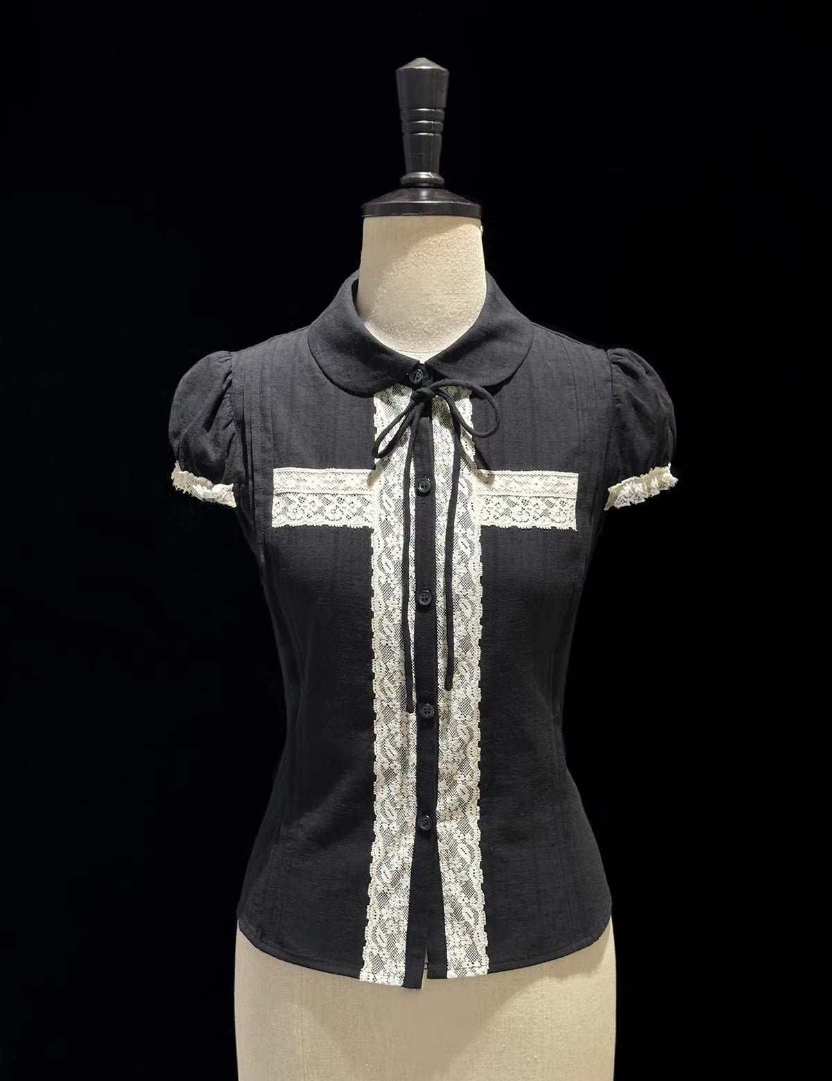 KittenClaw Vintage Lace Cross 100% Cotton Top
