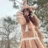 Rose Island Deer in Flower Field Faux Fur Coat