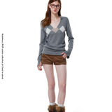 Reabobo Argyle Knit V-Neck Sweater