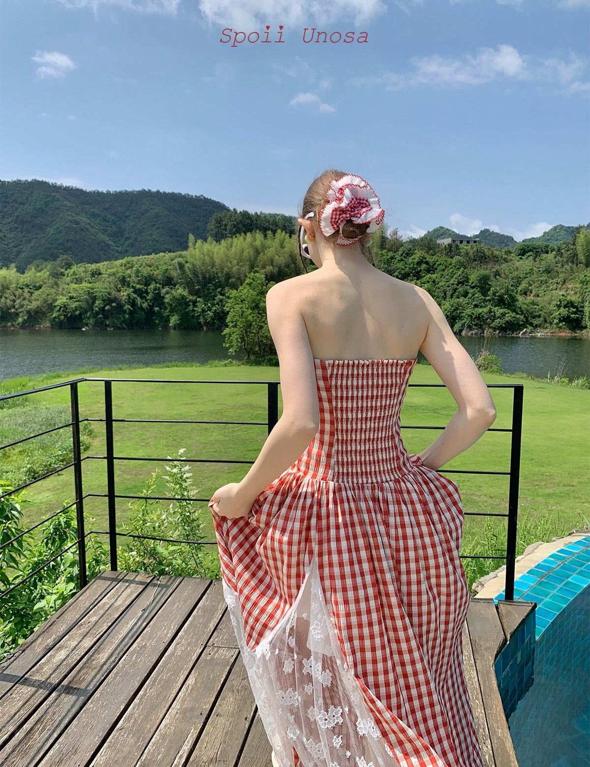 Get trendy with [SPOII UNOSA] Garden Dress Gingham Midi Dress Gown -  available at Peiliee Shop. Grab yours for $72 today!