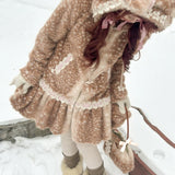 Rose Island Deer in Flower Field Faux Fur Coat