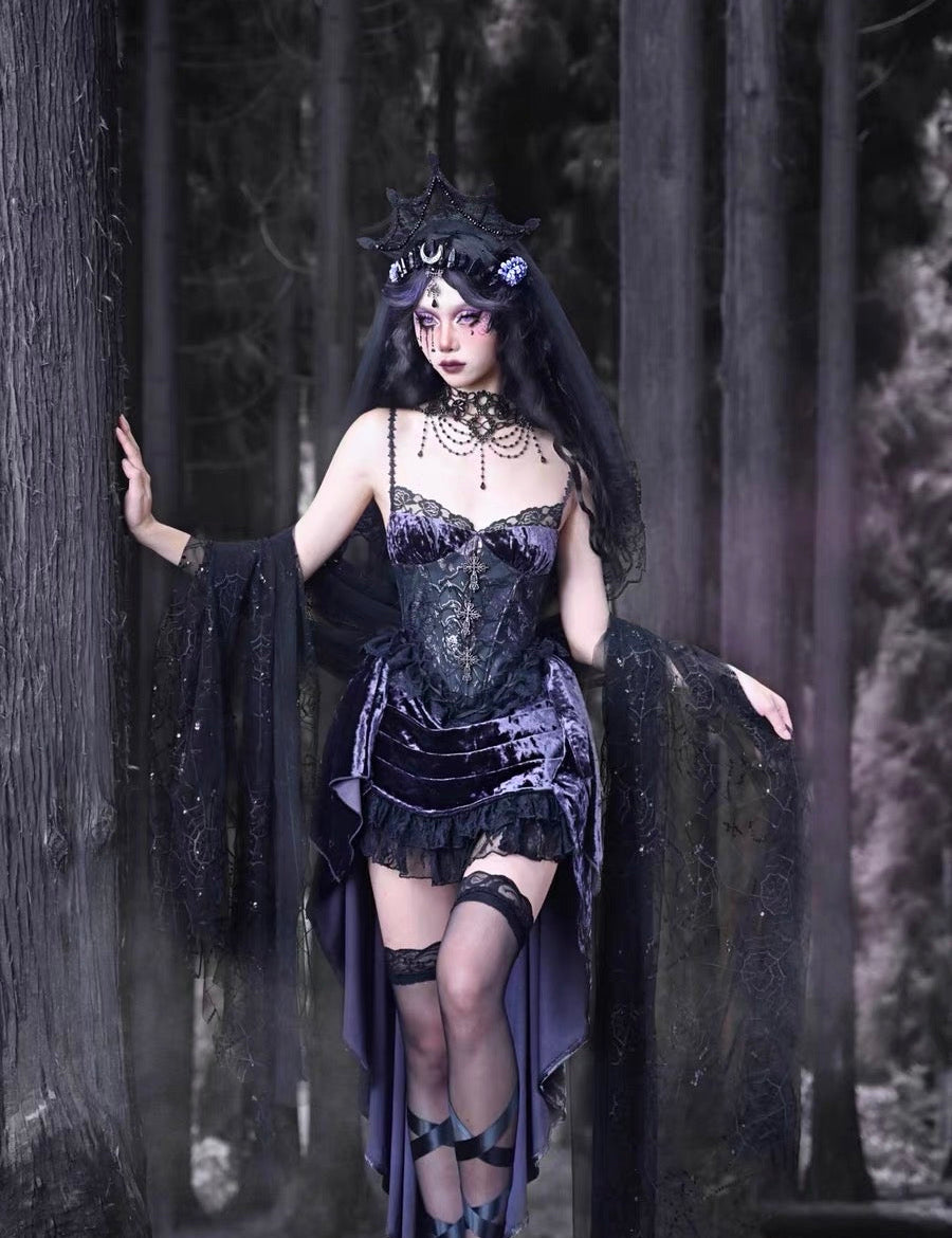 Get trendy with [Blood Supply]Moon Goddess Gothic Velvet Halloween Dress - Clothing available at Peiliee Shop. Grab yours for $55 today!
