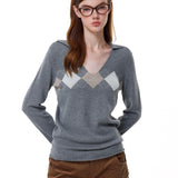 Reabobo Argyle Knit V-Neck Sweater