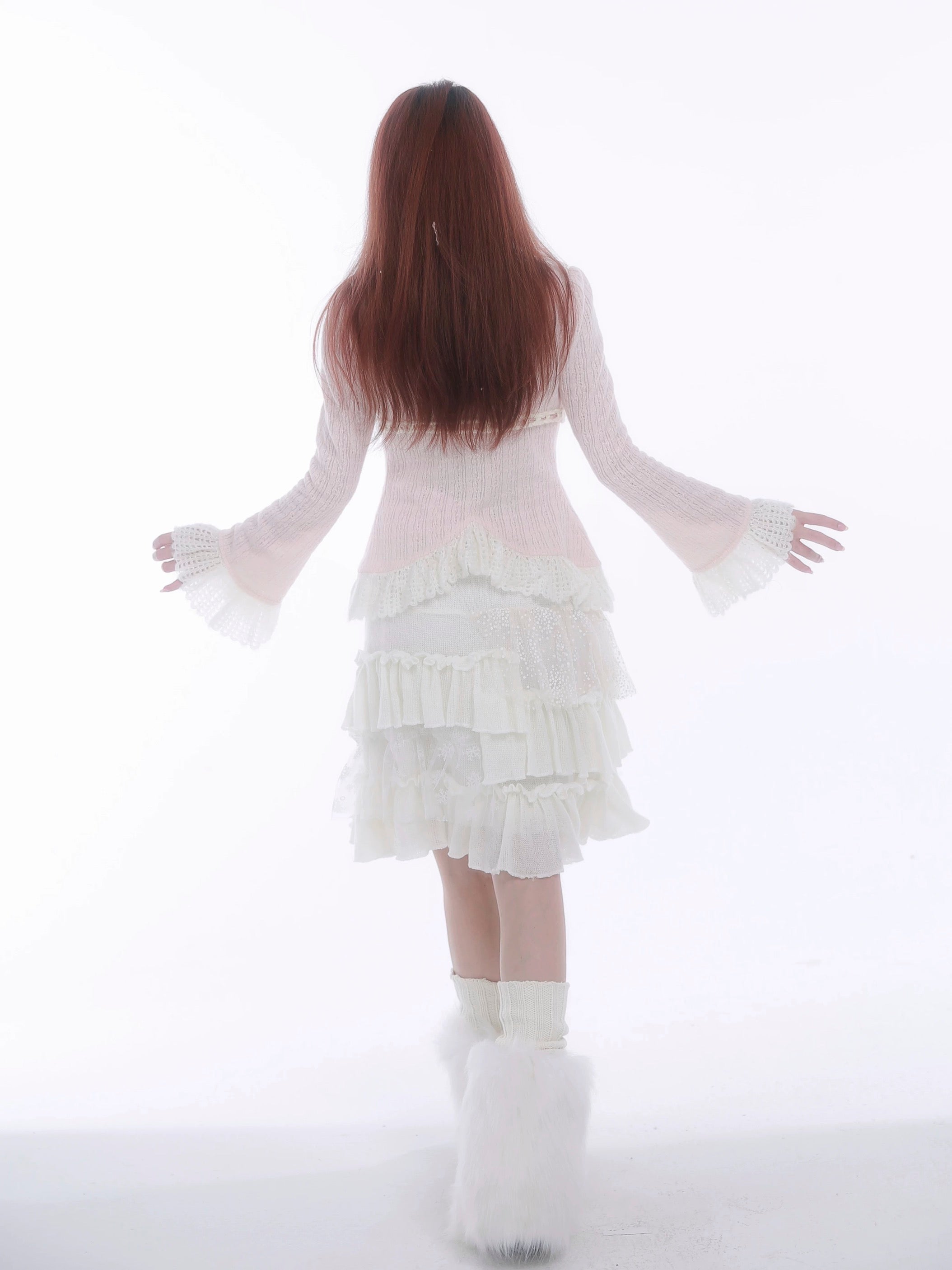 Get trendy with [Rose Island] In My Winter Garden Ruffled Knit Midi Skirt -  available at Peiliee Shop. Grab yours for $62 today!