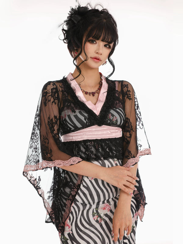 Evil Tooth Rosé Agejo Gal Lace Butterfly Cardigan