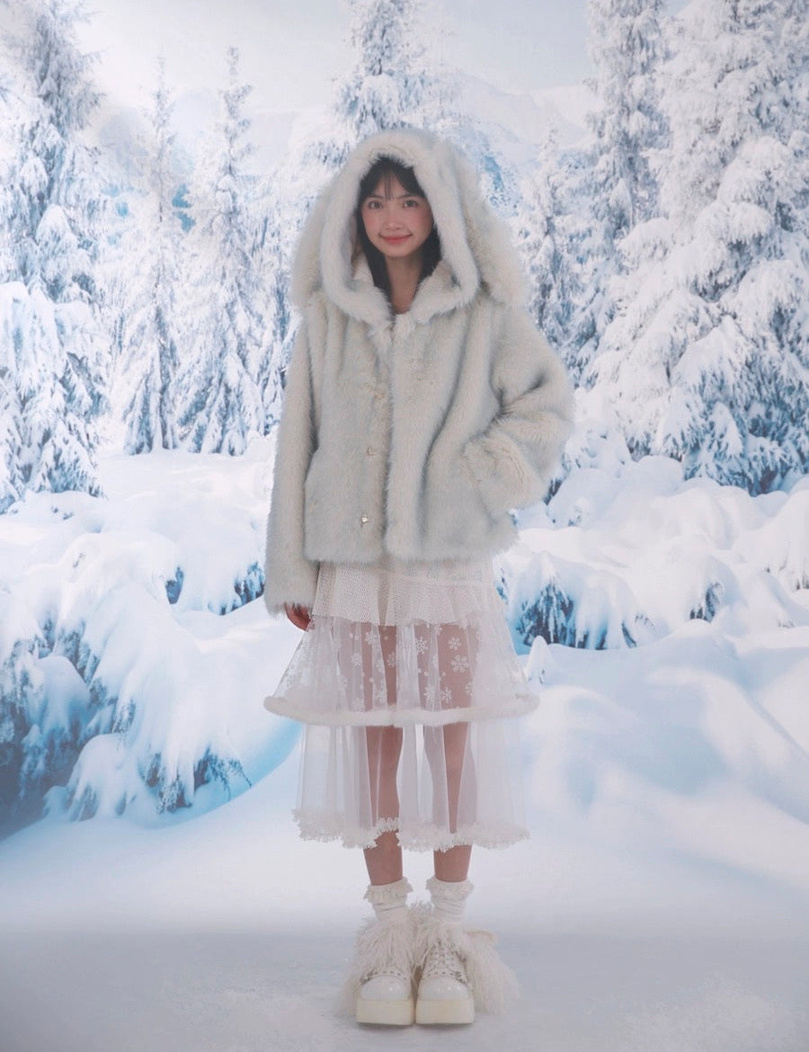 Get trendy with [Rose Island] Snowy Lace Long Skirt - Coats & Jackets available at Peiliee Shop. Grab yours for $43 today!
