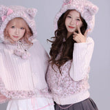 Evil Tooth Shibuya Kitty Pink Leopard Faux Fur Knit Hoodie