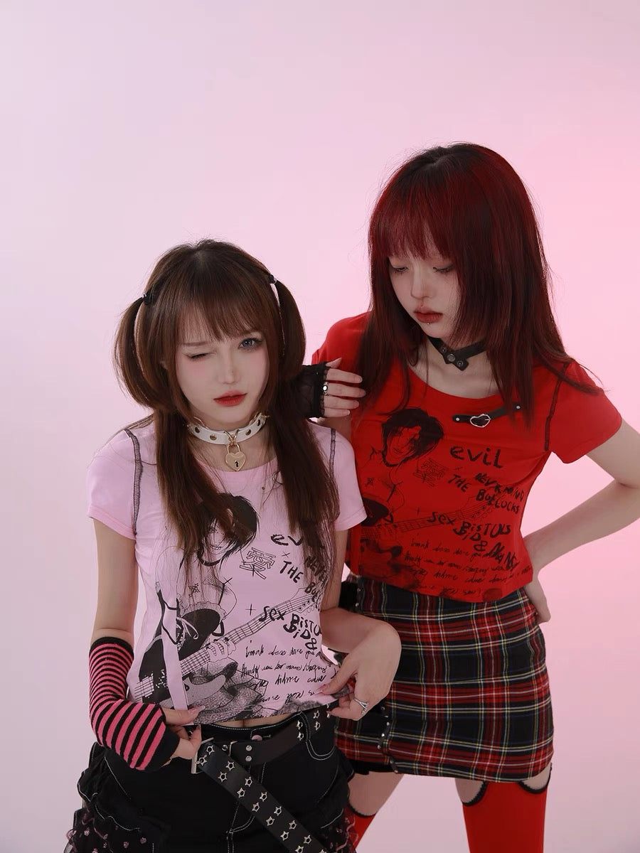 Get trendy with [Evil tooth] Punk Girl Crop Top Shirt - Shirts & Tops available at Peiliee Shop. Grab yours for $32 today!