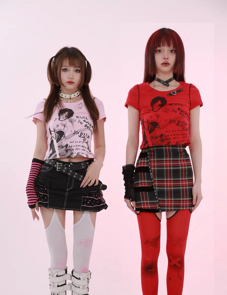 Get trendy with [Evil tooth] Punk Girl Crop Top Shirt - Shirts & Tops available at Peiliee Shop. Grab yours for $32 today!