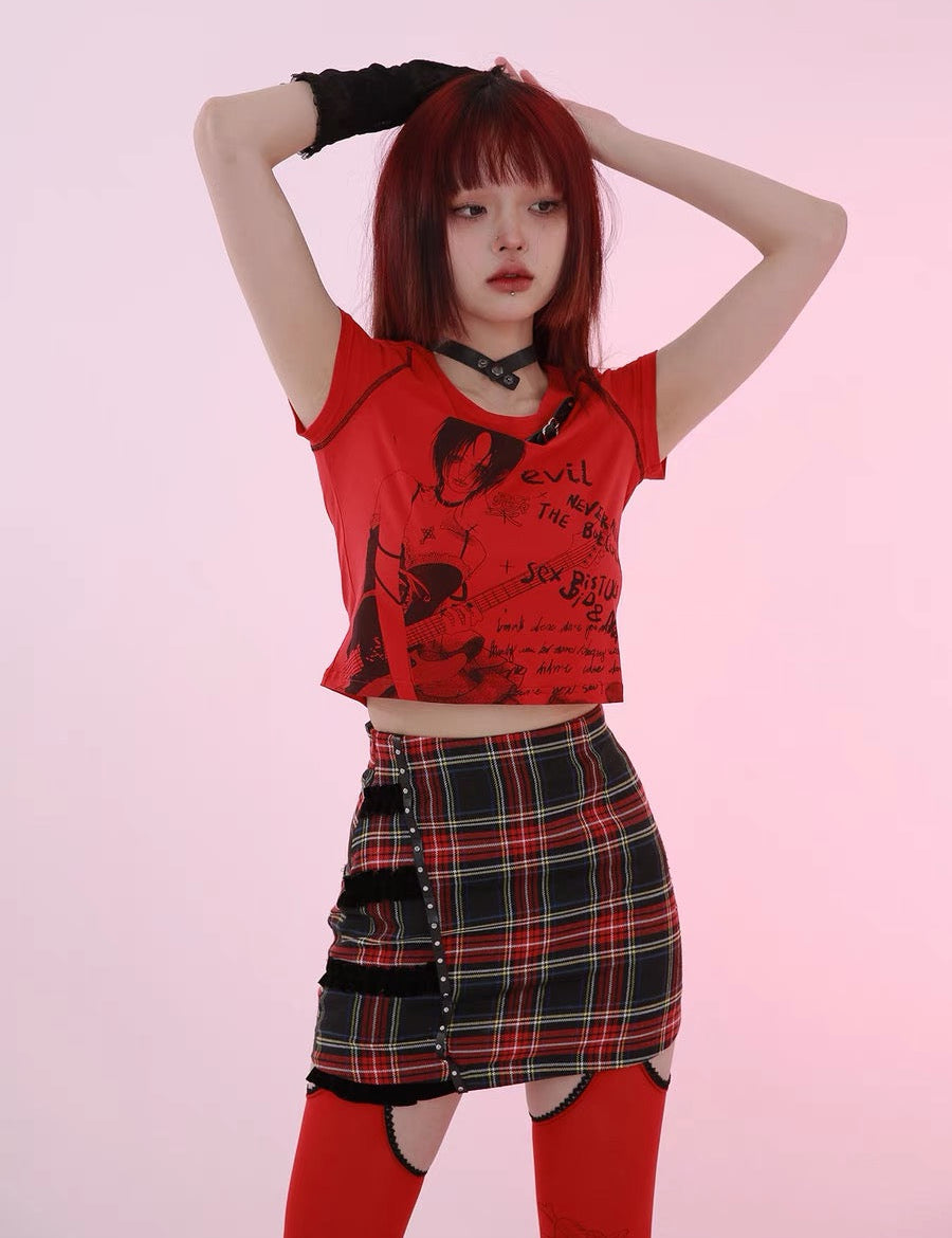 Get trendy with [Evil tooth] Punk Girl Crop Top Shirt - Shirts & Tops available at Peiliee Shop. Grab yours for $32 today!