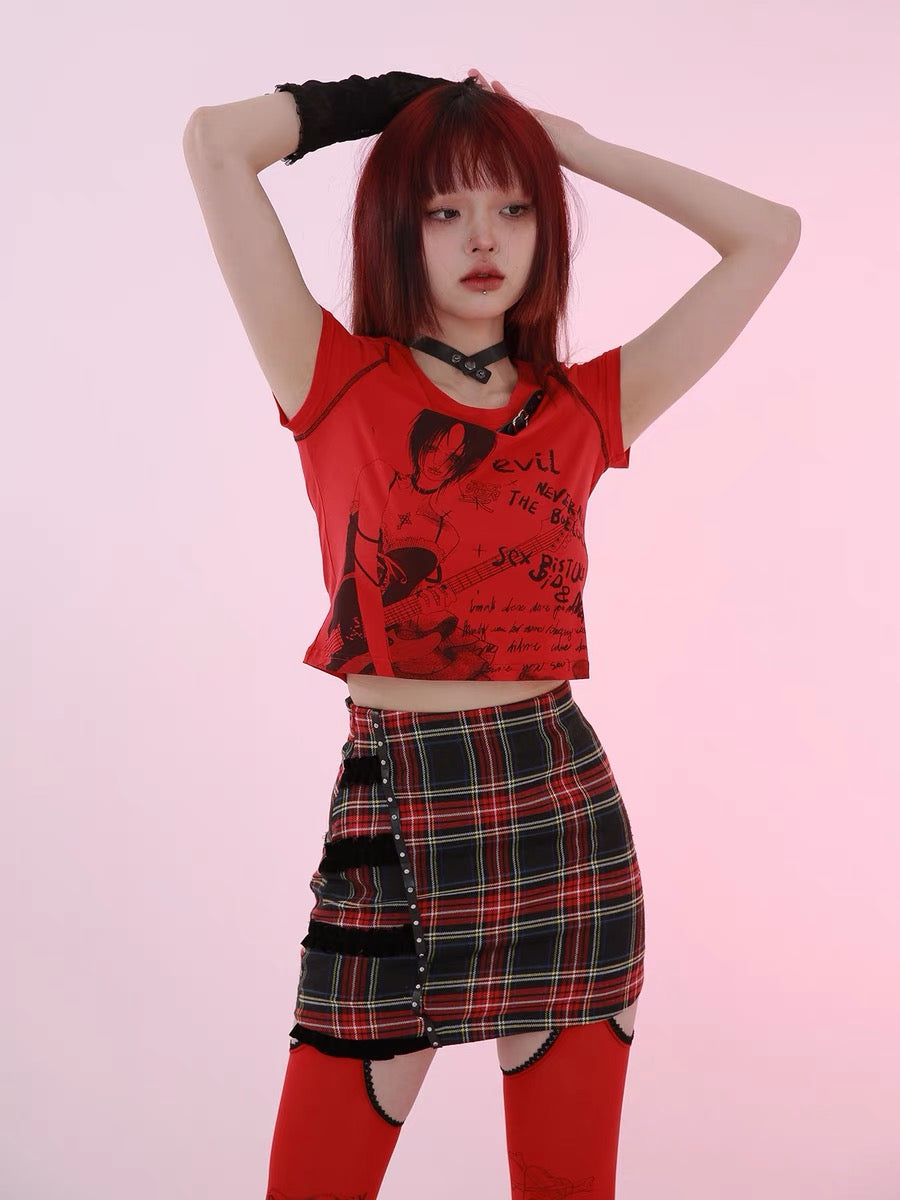 Get trendy with [Evil tooth] Punk Girl Crop Top Shirt - Shirts & Tops available at Peiliee Shop. Grab yours for $32 today!