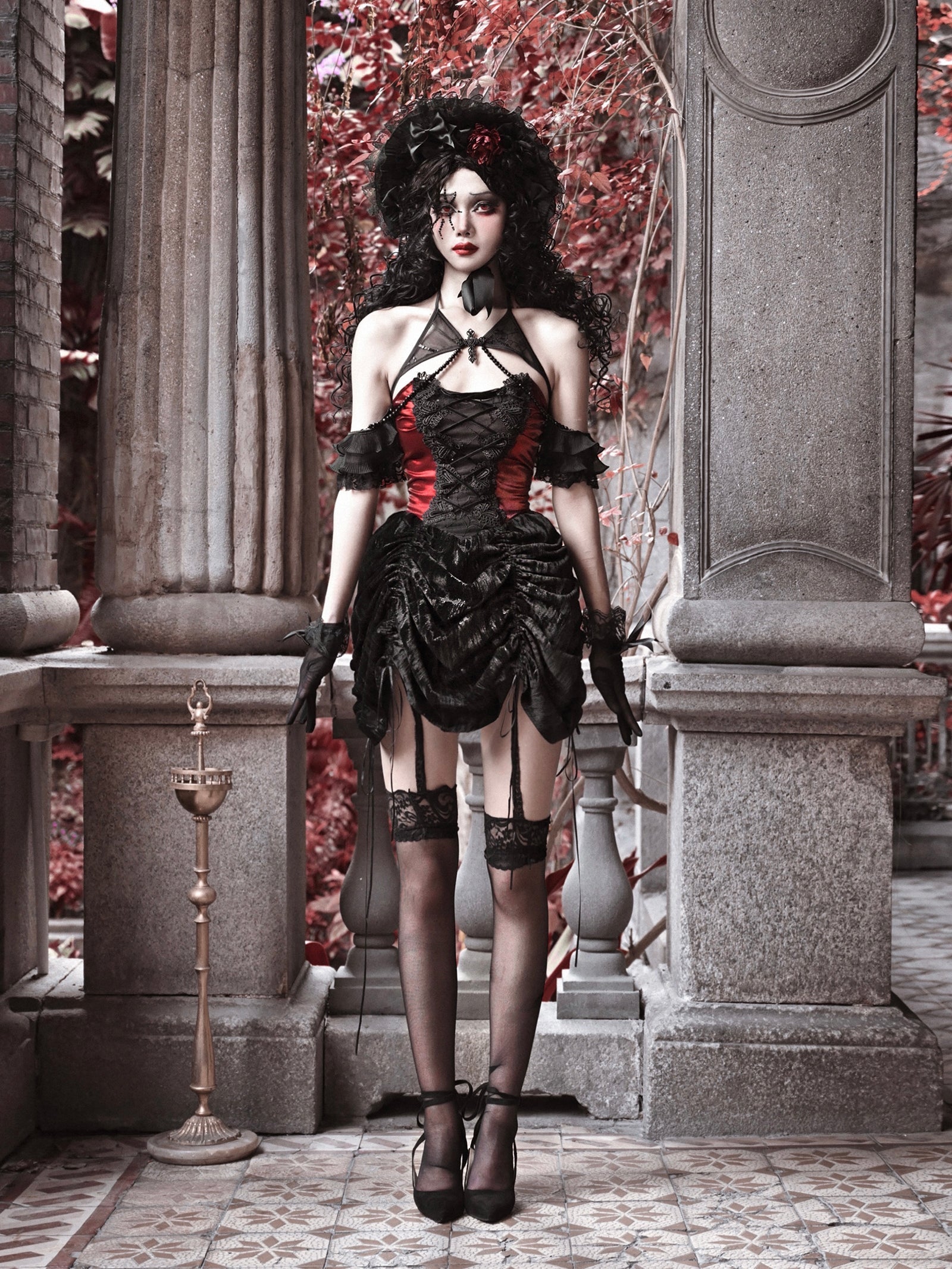 Get trendy with [Blood Supply] Halloween Royal Velvet Gothic Dress - Dresses available at Peiliee Shop. Grab yours for $56 today!