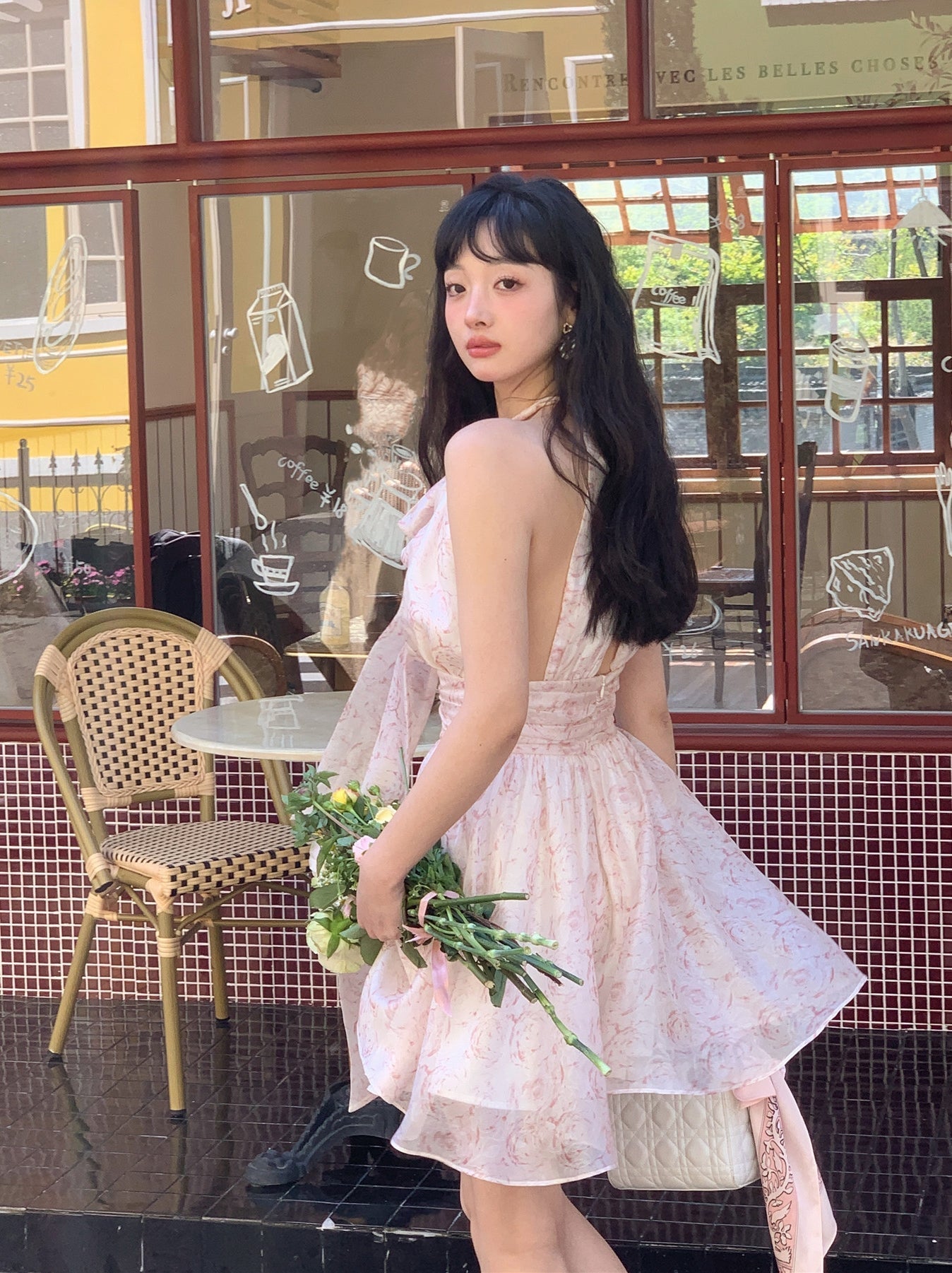 Get trendy with [Mummy Cat] Rose Mist Floral Short Dress - Dress available at Peiliee Shop. Grab yours for $58 today!