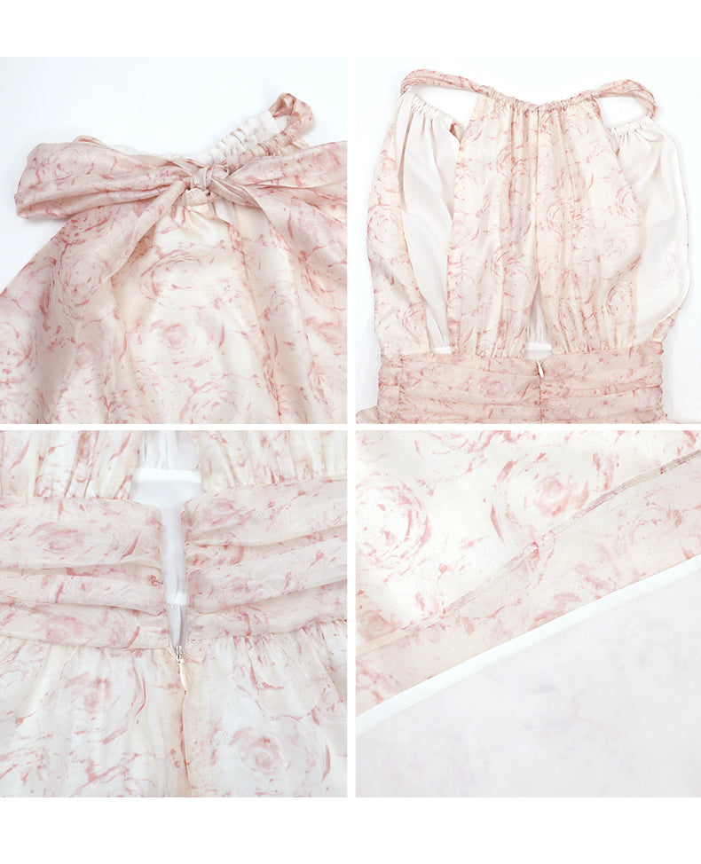 Get trendy with [Mummy Cat] Rose Mist Floral Short Dress - Dress available at Peiliee Shop. Grab yours for $58 today!