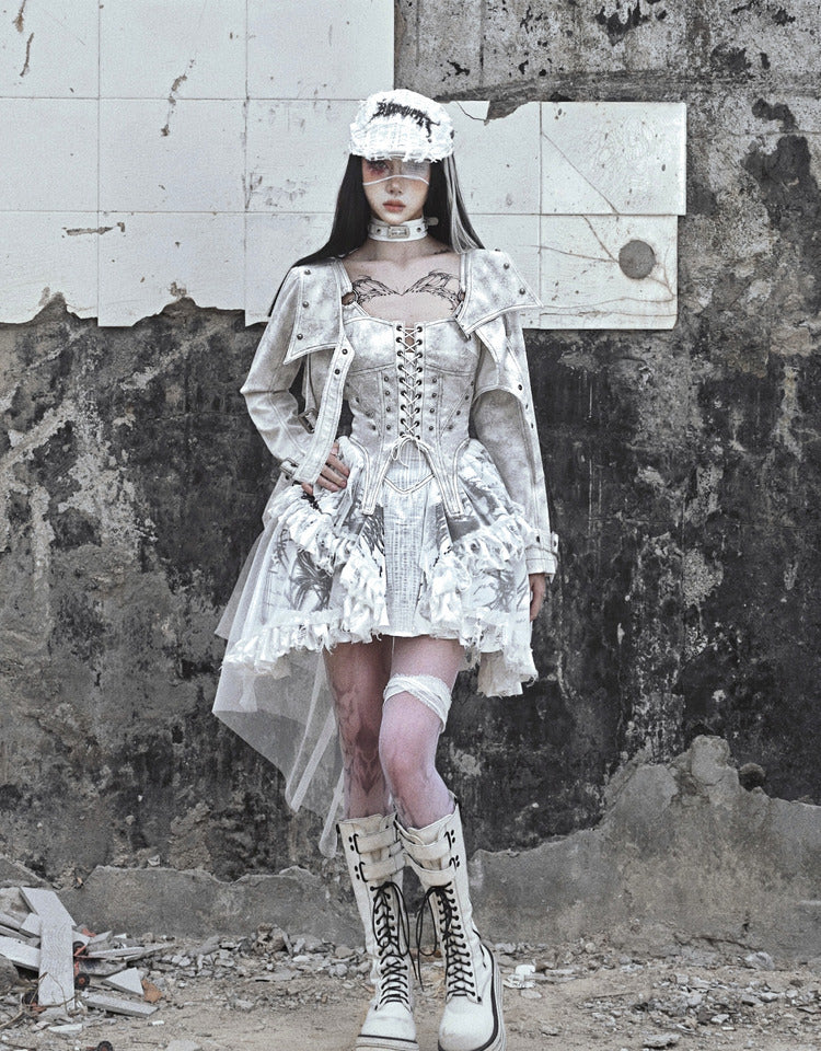 Get trendy with [Blood Supply] Madhouse Distressed Dress Set - Dresses available at Peiliee Shop. Grab yours for $49 today!