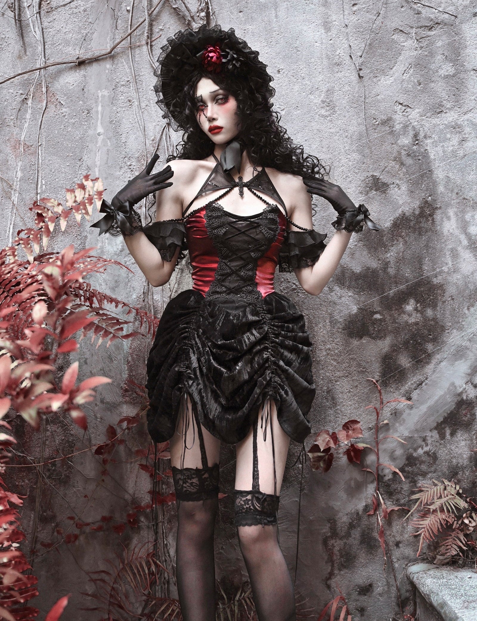 Get trendy with [Blood Supply] Halloween Royal Velvet Gothic Dress - Dresses available at Peiliee Shop. Grab yours for $56 today!