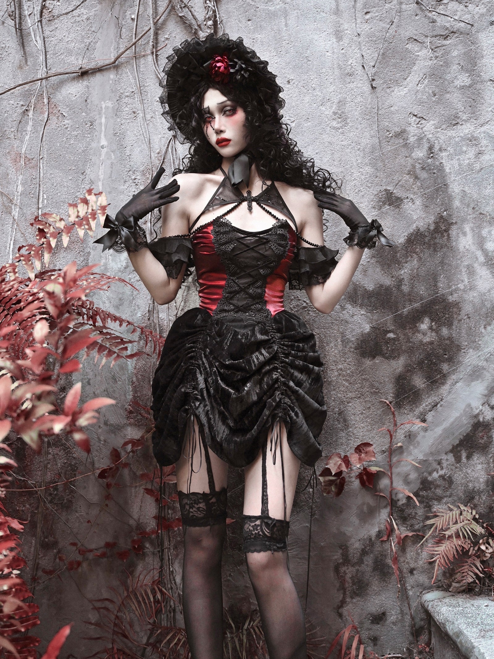 Get trendy with [Blood Supply] Halloween Royal Velvet Gothic Dress - Dresses available at Peiliee Shop. Grab yours for $56 today!