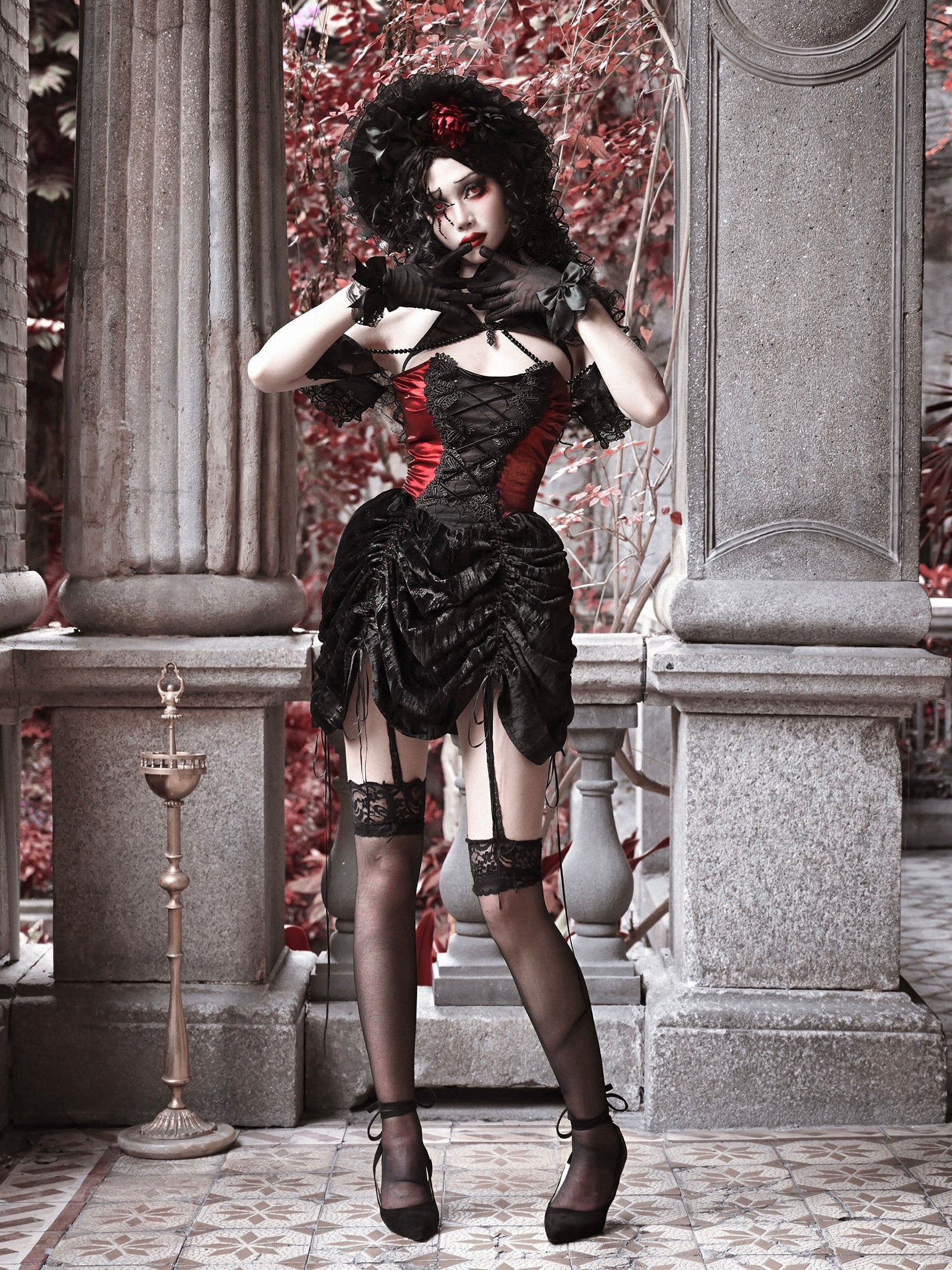 Get trendy with [Blood Supply] Halloween Royal Velvet Gothic Dress - Dresses available at Peiliee Shop. Grab yours for $56 today!