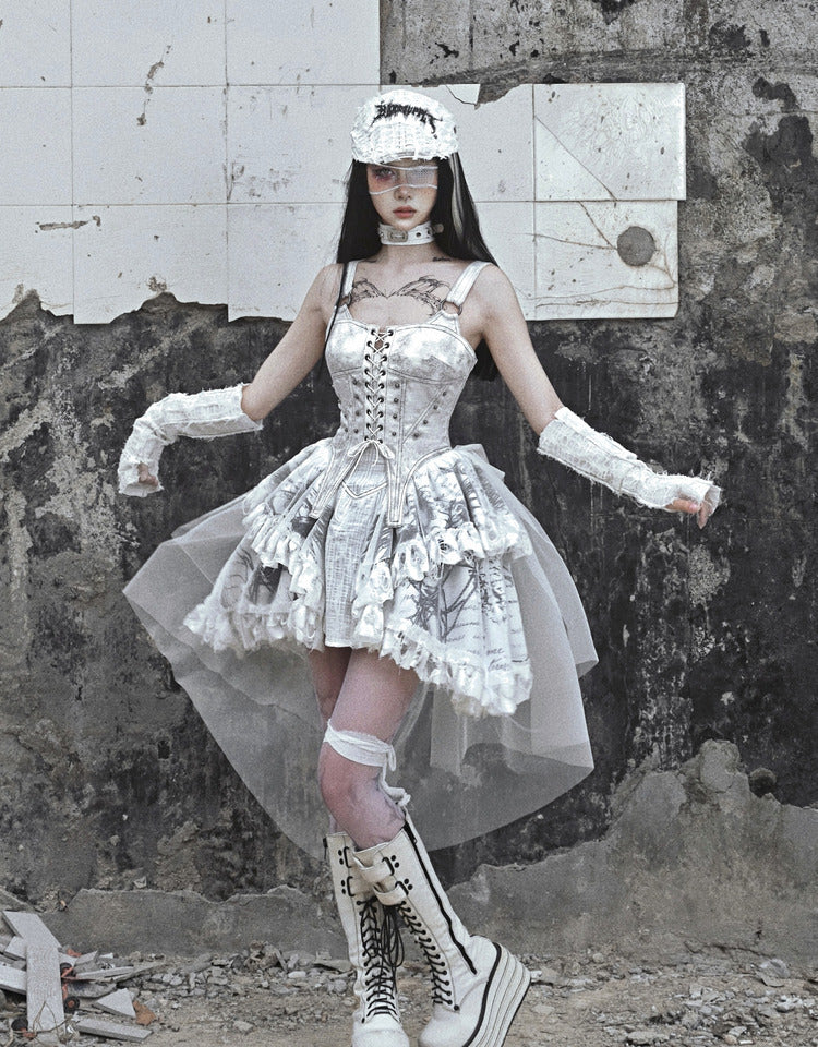 Get trendy with [Blood Supply] Madhouse Distressed Dress Set - Dresses available at Peiliee Shop. Grab yours for $49 today!