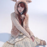 Rose Island Trending Deer Print Hoodie Fawn Hoodie front modeling photo via PeilieeShop for $69