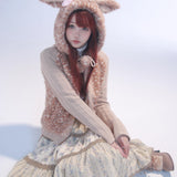 Rose Island Trending Deer Print Hoodie Fawn Hoodie front modeling photo via PeilieeShop for $69