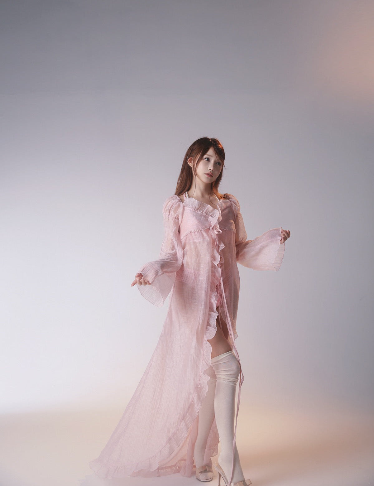 Get trendy with [Rose Island] Sunset Rose Robe Light Bikini Outer Beach wear -  available at Peiliee Shop. Grab yours for $65 today!