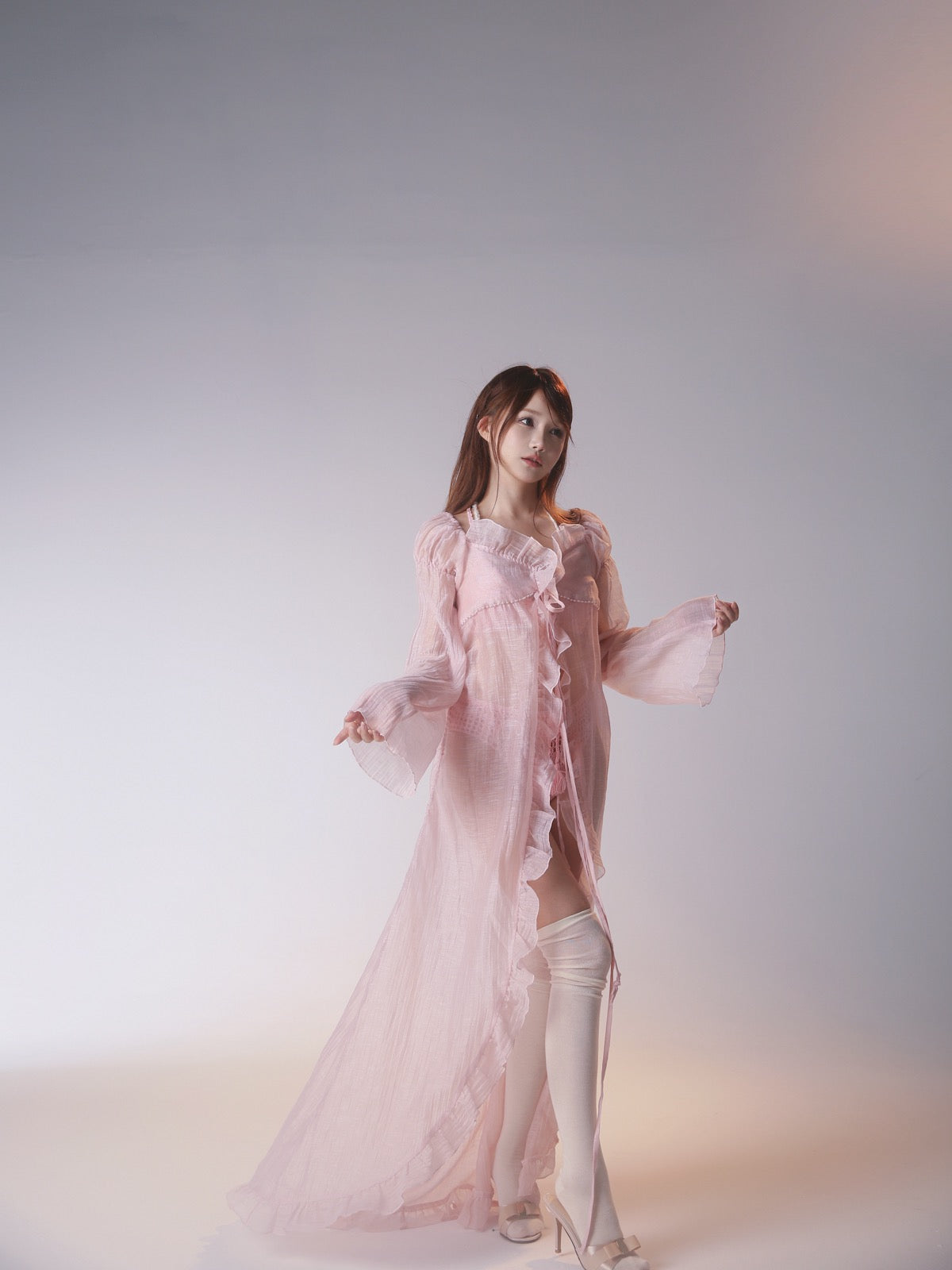Get trendy with [Rose Island] Sunset Rose Robe Light Bikini Outer Beach wear -  available at Peiliee Shop. Grab yours for $65 today!