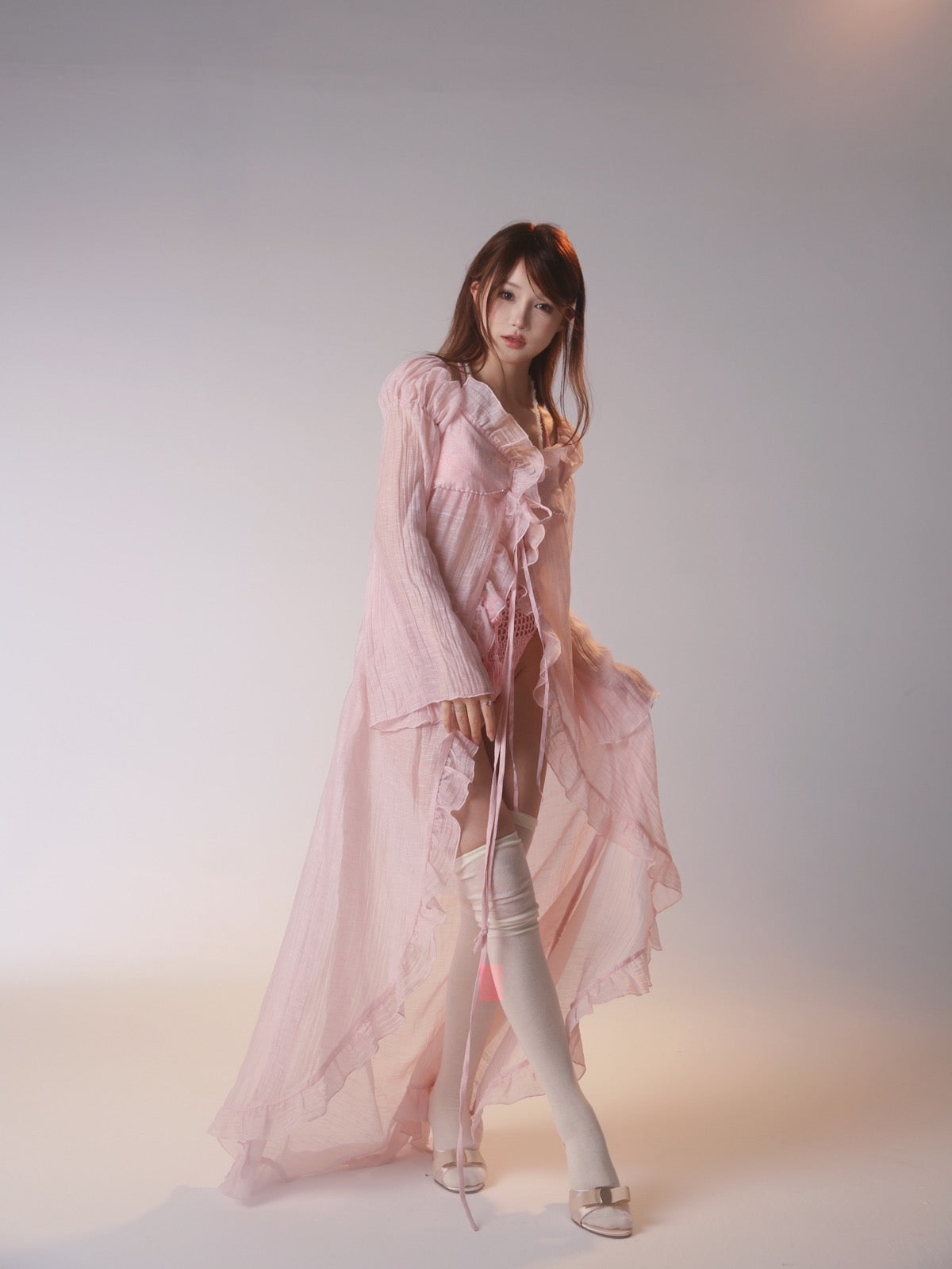 Get trendy with [Rose Island] Sunset Rose Robe Light Bikini Outer Beach wear -  available at Peiliee Shop. Grab yours for $65 today!