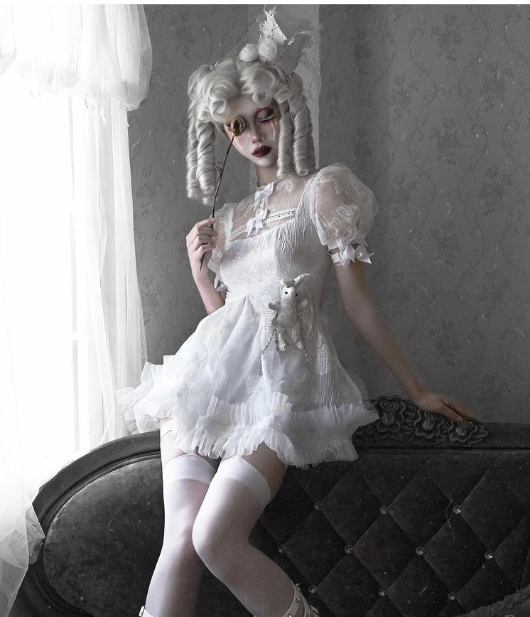 Get trendy with [Blood Supply] Sleepy Alice Doll Core Mini Dress - Clothing available at Peiliee Shop. Grab yours for $52 today!